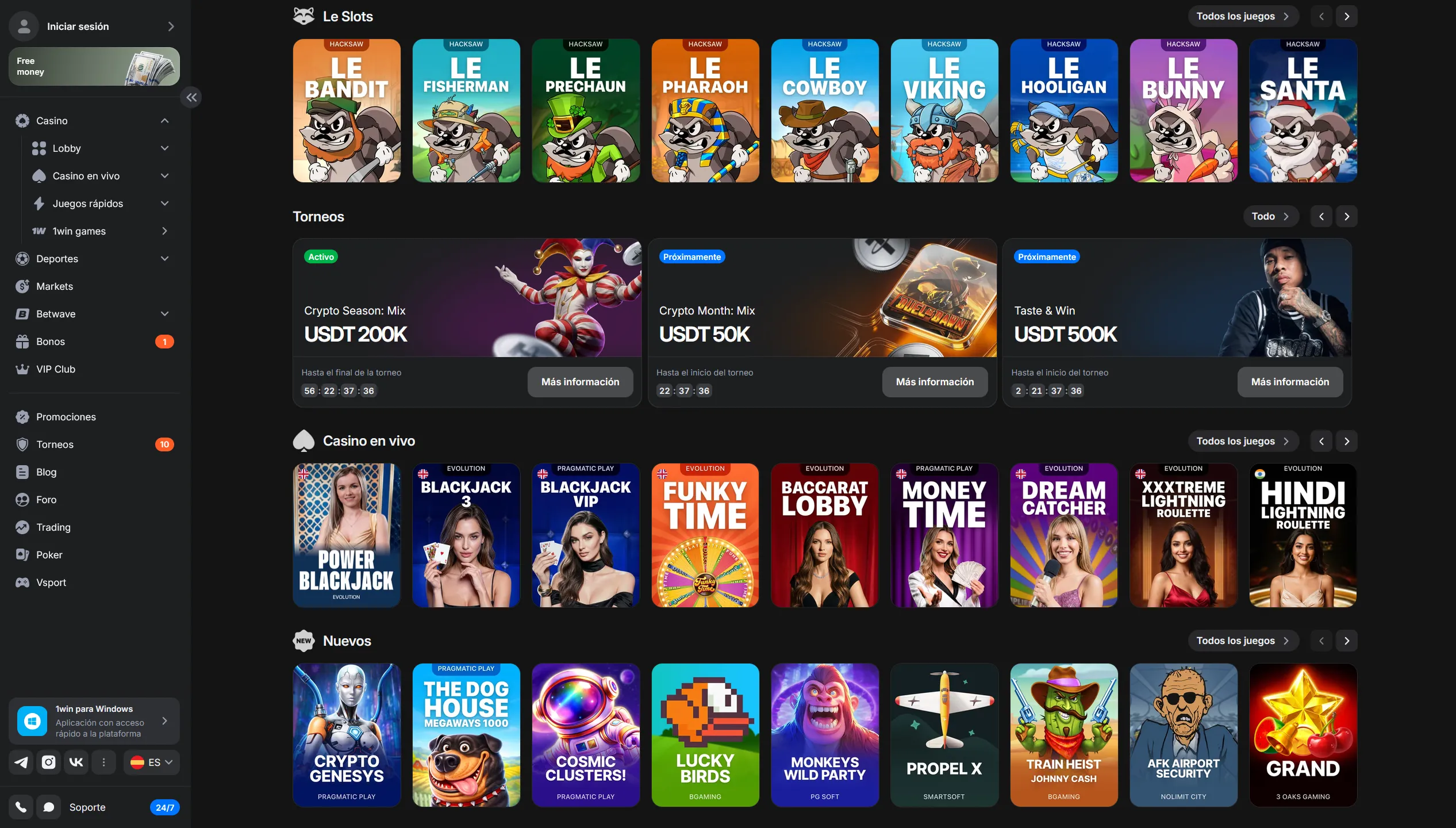 Catálogo de juegos que reúne win 1