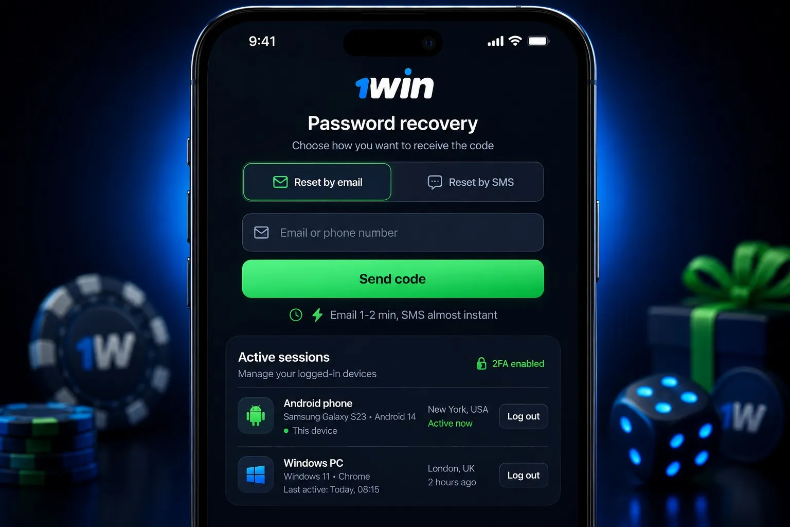 1Win login: password recovery and account security